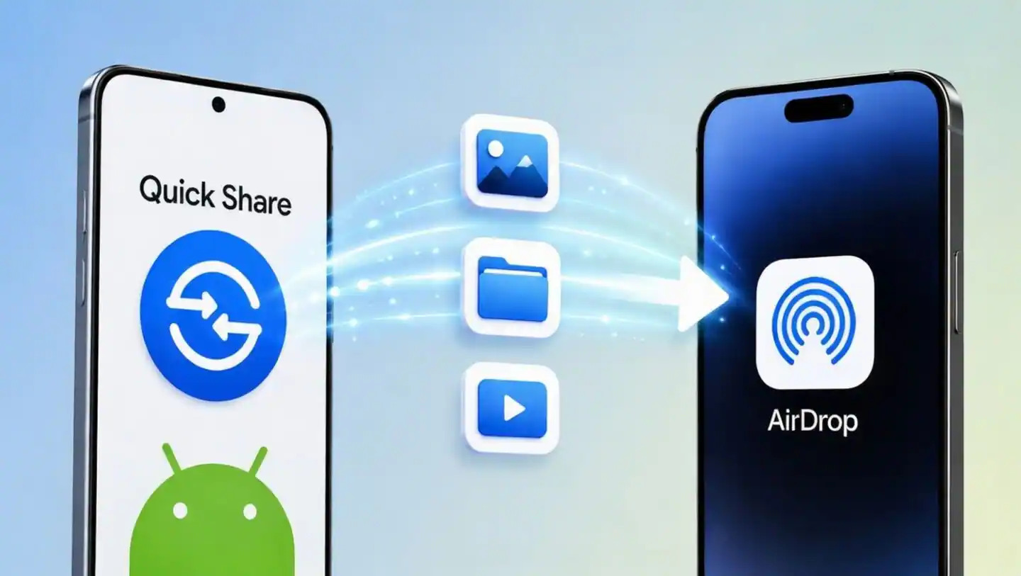 Android phone using Quick Share QR code to send files to an iPhone
