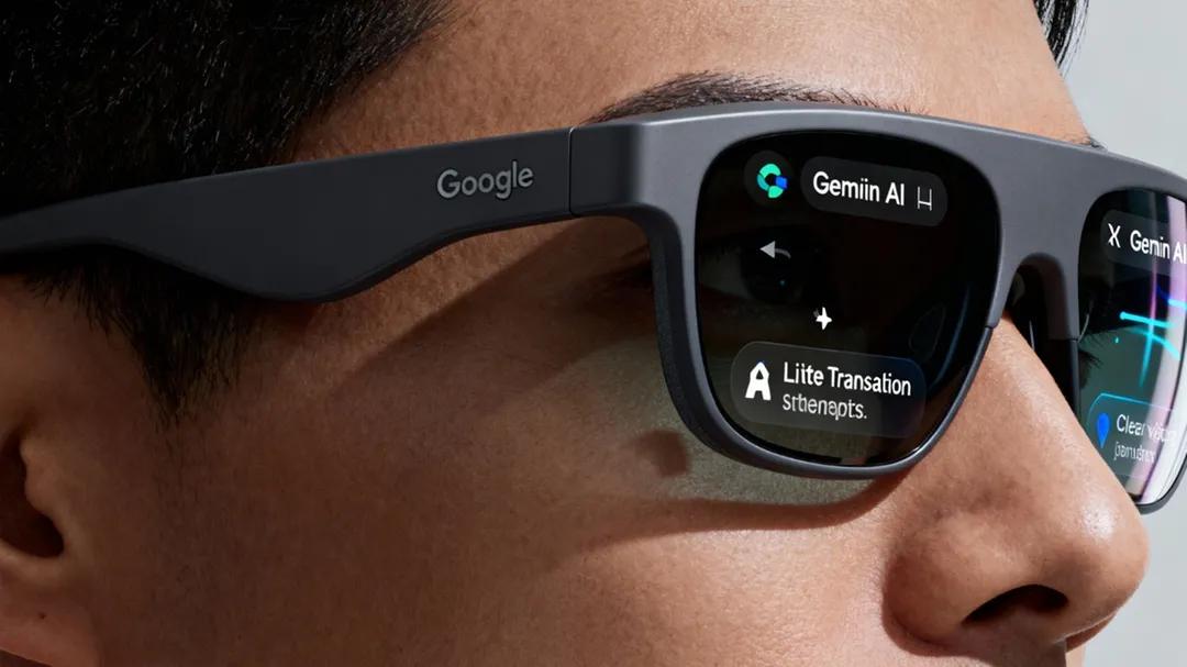 Android XR interface showing floating app windows on smart glasses