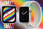 Apple Pride 2026 Sport Loop band with 11 color woven design and Luminance watch face