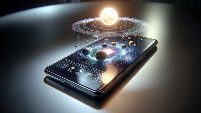 Apple Spatial iPhone concept showing holographic 3D interface and spatial computing display