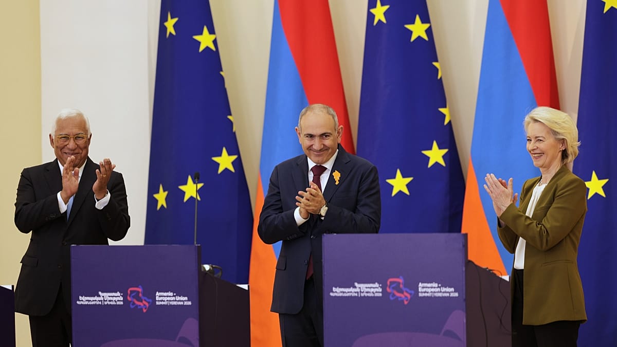 Armenian Prime Minister Nikol Pashinyan with European Council President Antonio Costa as Armenia pursues EU ties