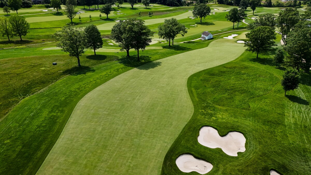 Aronimink Golf Club during difficult weather conditions at PGA Championship 2026