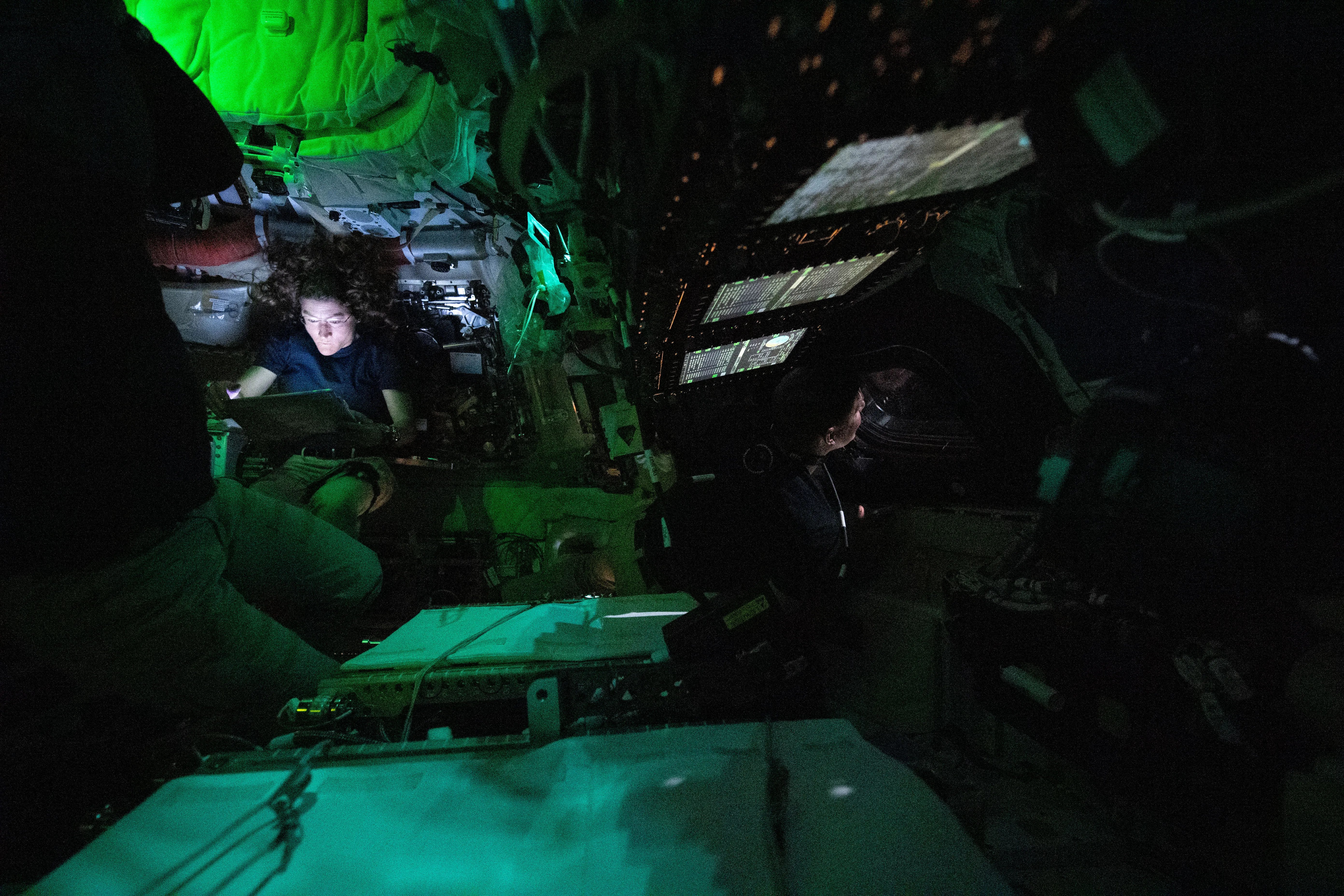Artemis II astronauts inside Orion spacecraft during lunar mission