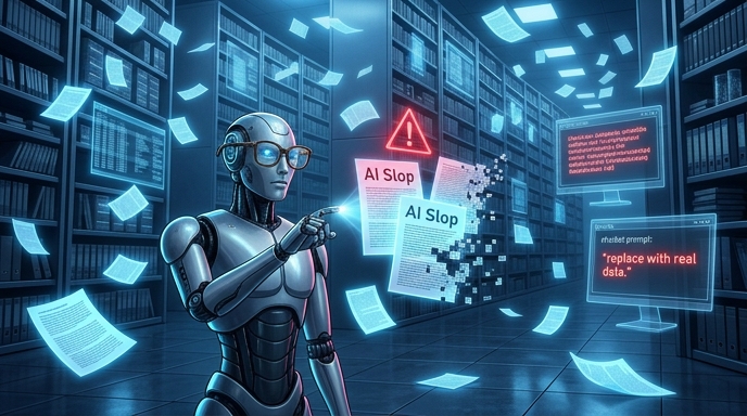 Researchers reviewing AI-generated scientific papers flagged for errors on digital screens