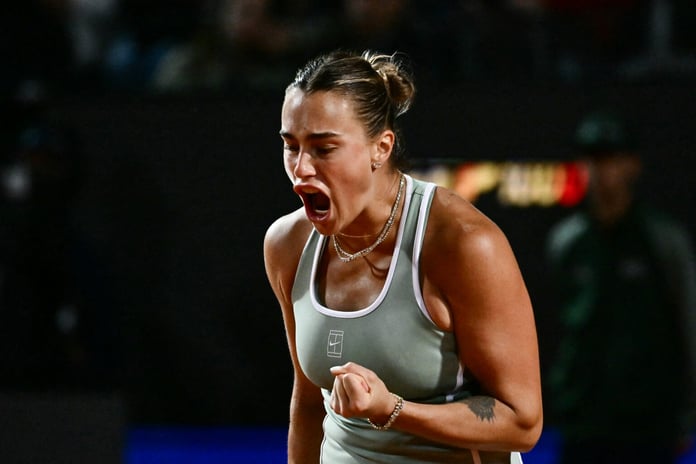 Aryna Sabalenka reacts during her shock defeat to Sorana Cirstea at the Italian Open in Rome