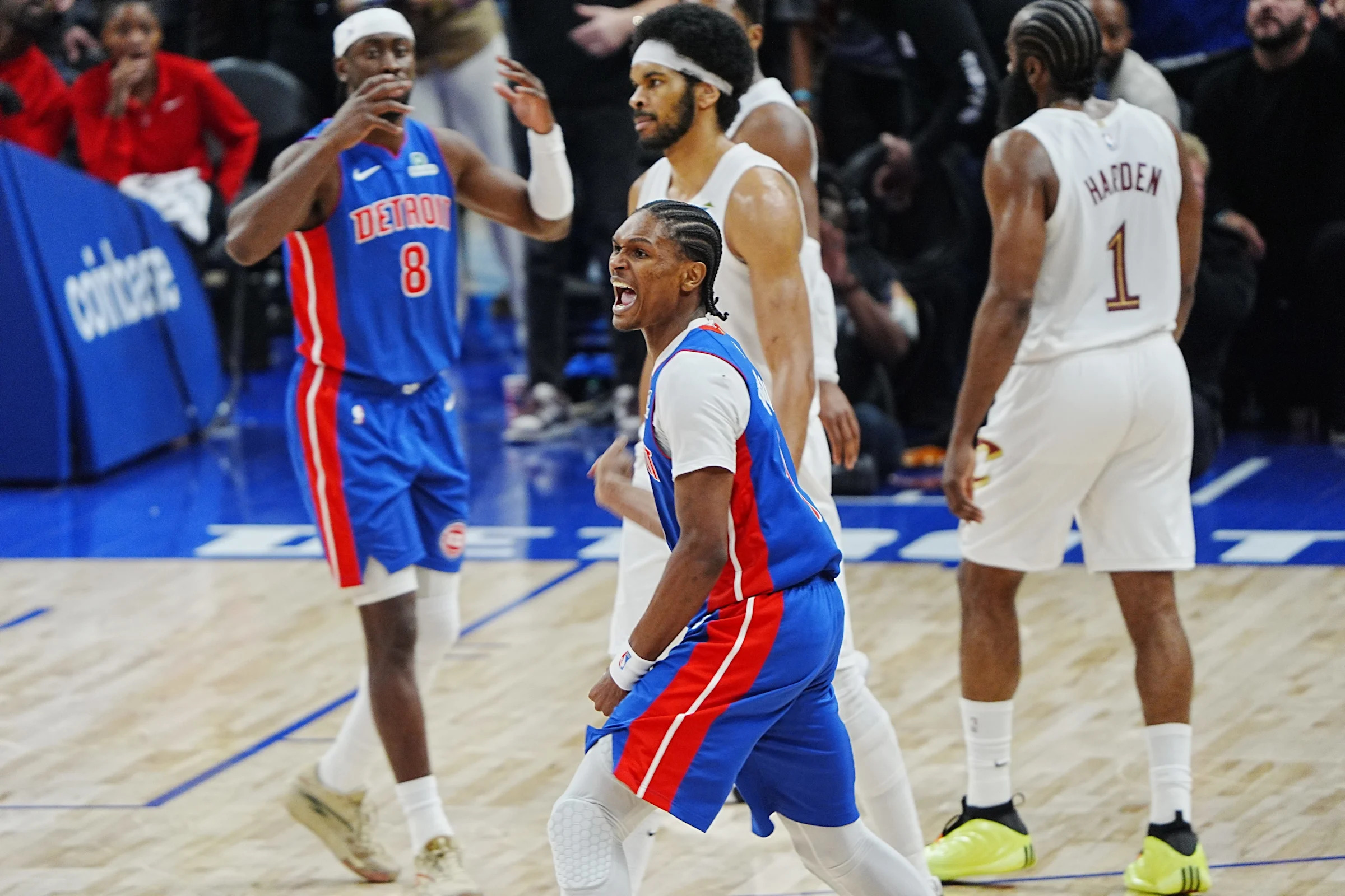 Ausar Thompson falls after collision with Jarrett Allen during controversial no-call