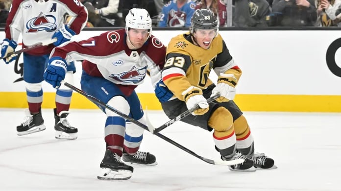 Nathan MacKinnon and Cale Makar during the Colorado Avalanche vs Vegas Golden Knights Western Conference Final