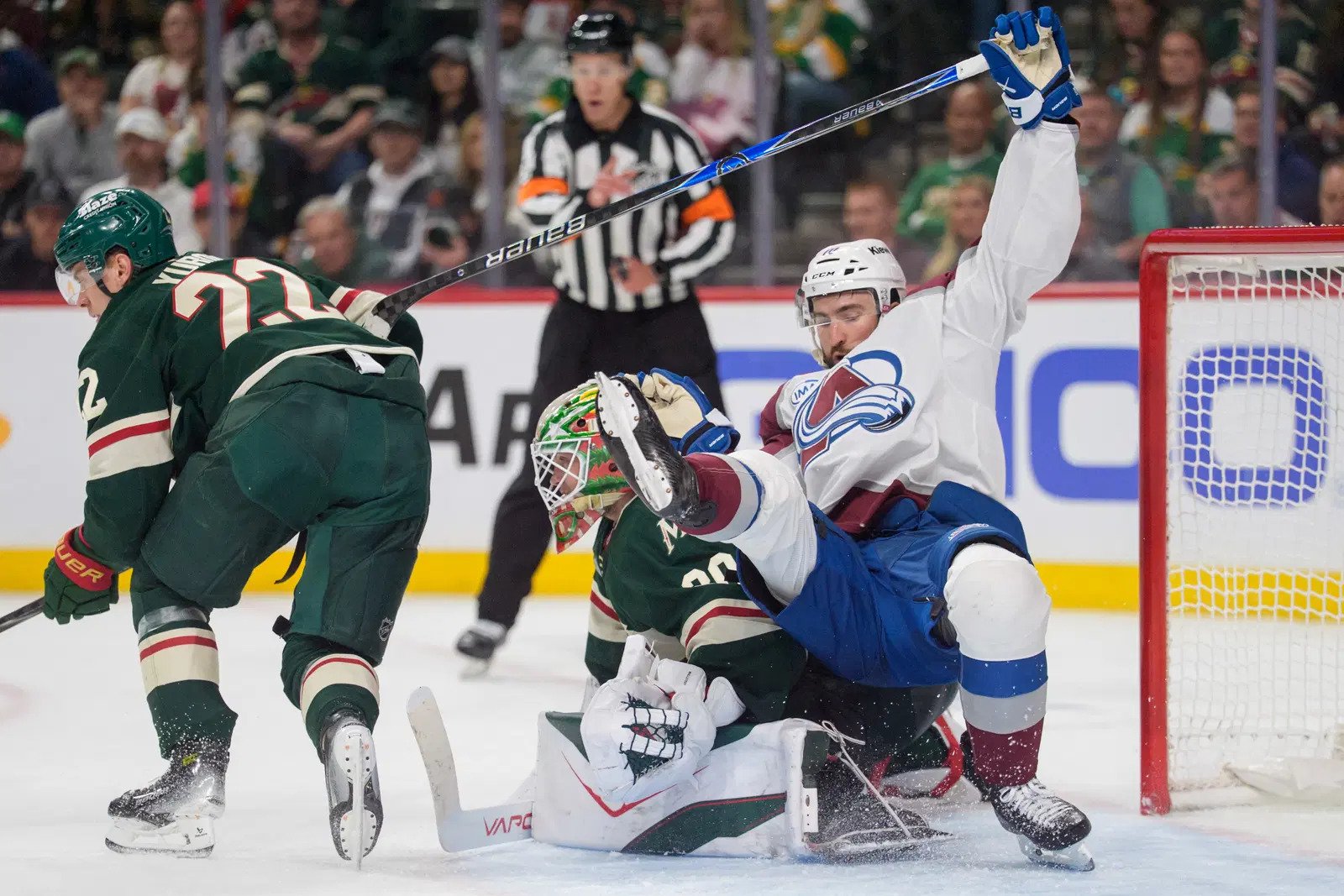 Brock Faber celebrates goal against Colorado Avalanche in NHL playoffs
