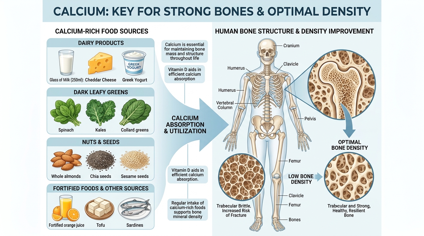 Calcium-rich foods supporting bone health and density in older adults
