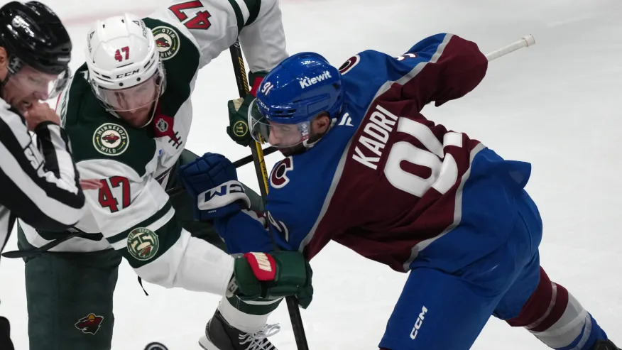 Cale Makar of Colorado Avalanche skating during NHL playoff game against Vegas Golden Knights