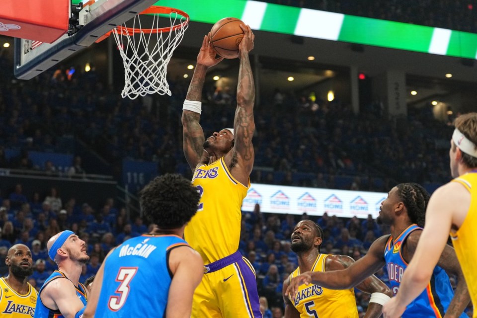Chet Holmgren blocks Lakers shot during Thunder playoff win