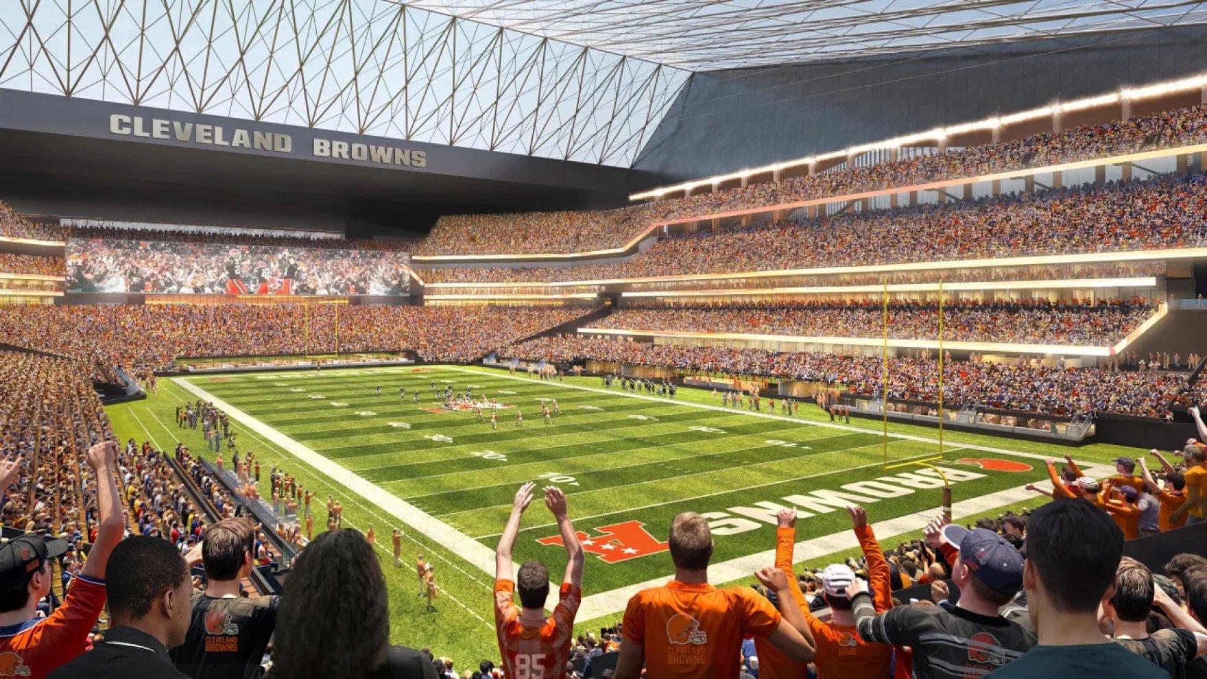 Architectural rendering of Cleveland Browns new domed stadium in Brook Park