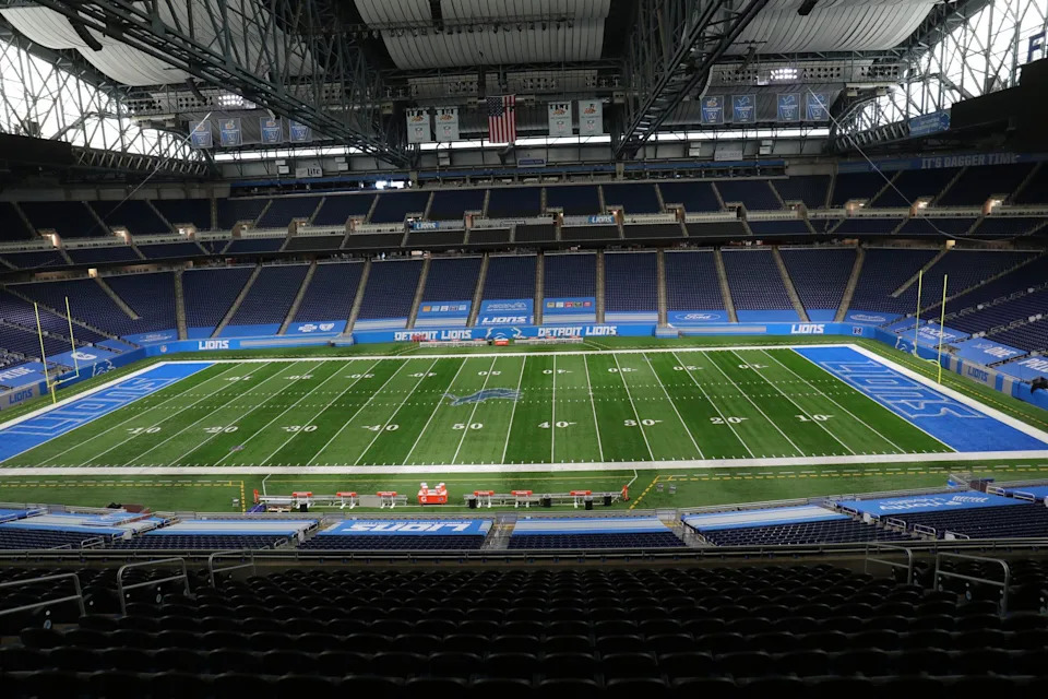 Detroit Lions players walking into stadium with NFL 2026 schedule release and primetime game hype