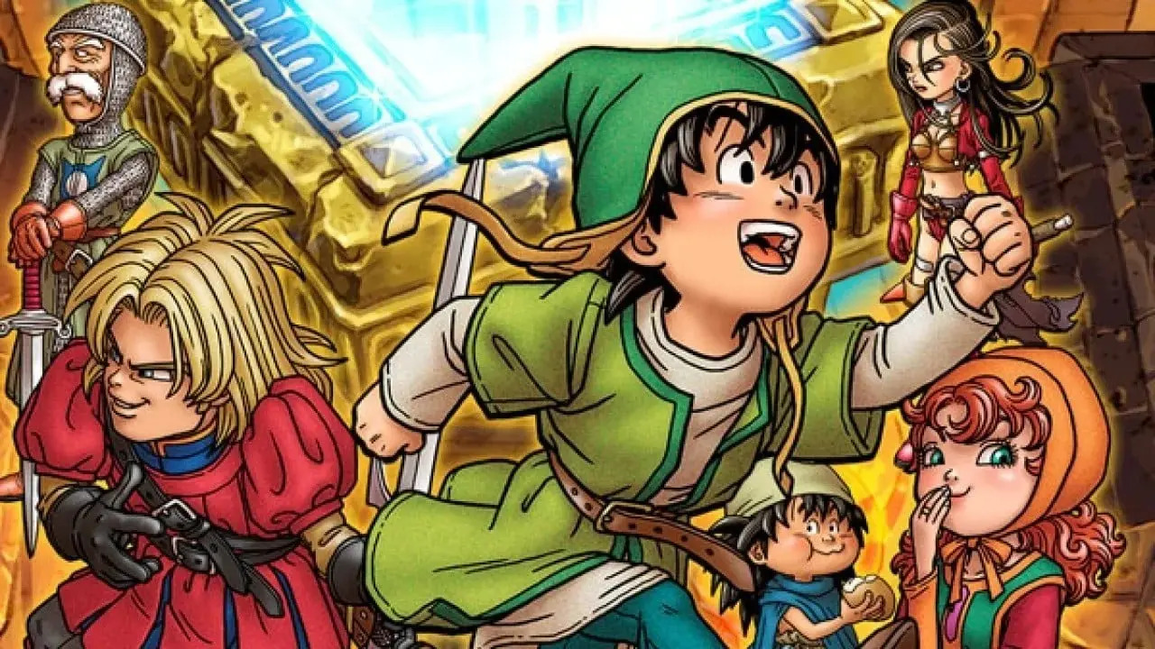 Yuji Horii announcing Dragon Quest 12 during a 40th anniversary livestream event with dramatic RPG fantasy background.