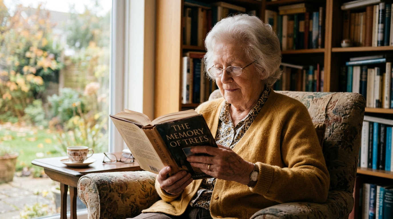 Elderly person reading representing cognitive health and aging
