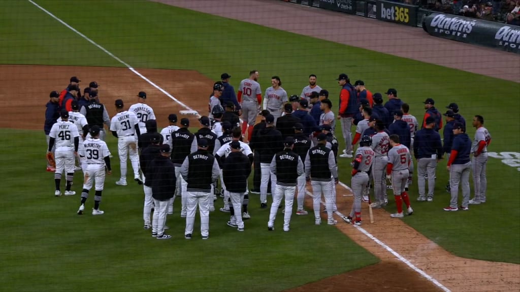 Framber Valdez hits Trevor Story as benches clear during Red Sox vs Tigers game