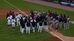 Framber Valdez hits Trevor Story as benches clear during Red Sox vs Tigers game