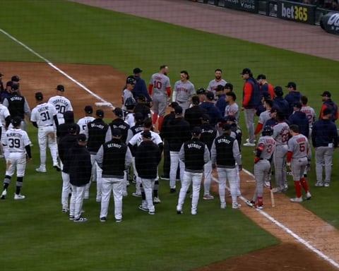 Framber Valdez hits Trevor Story as benches clear during Red Sox vs Tigers game