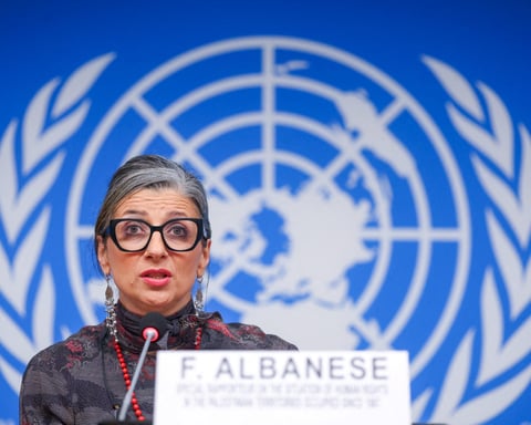 Francesca Albanese UN Special Rapporteur on occupied Palestinian territories at press conference