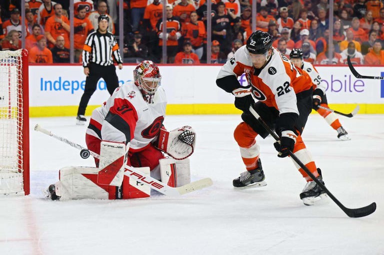 Frederik Andersen delivered another composed playoff performance in Carolina’s sweep-clinching victory.