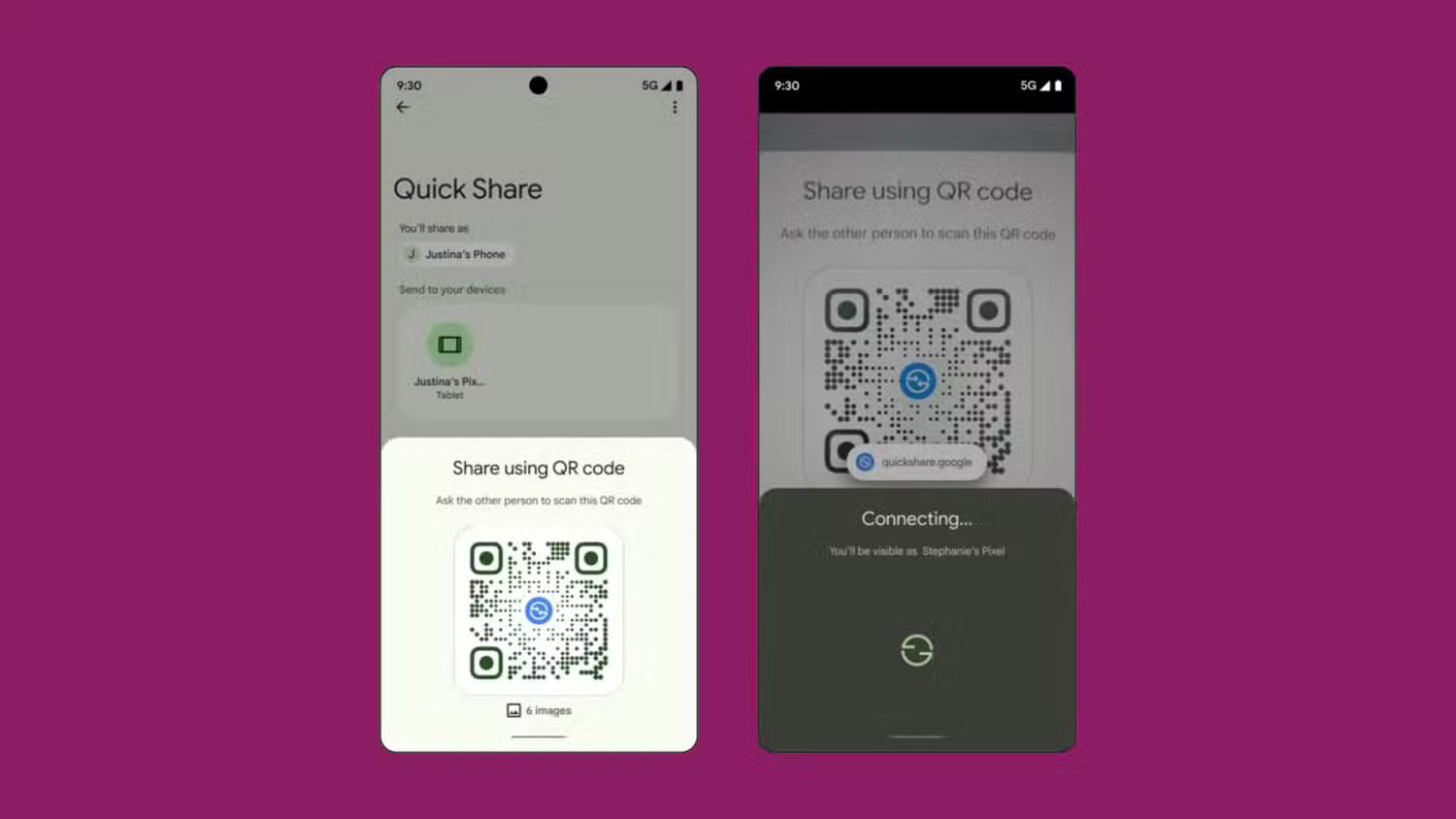 Google Quick Share QR code interface on Android phone