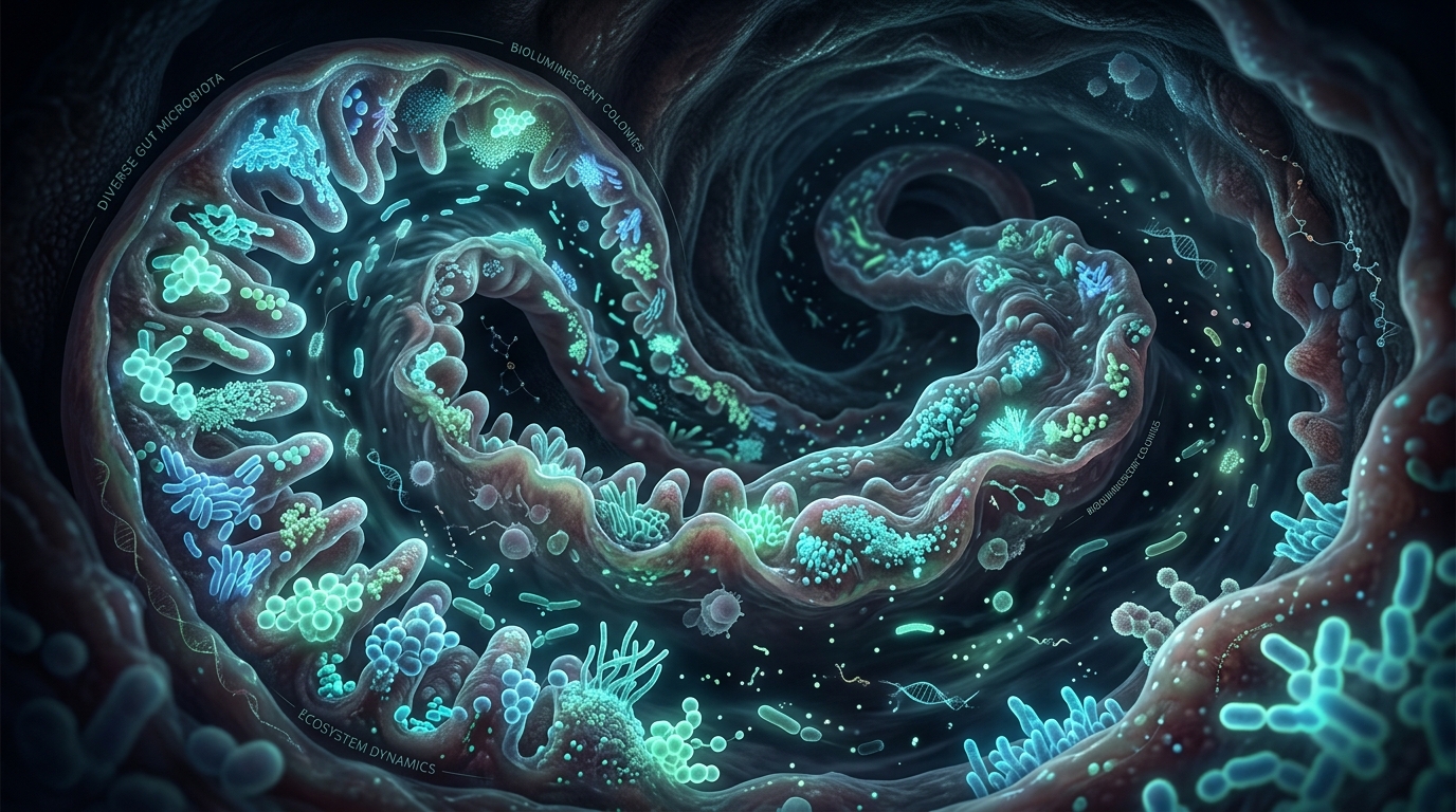 Artistic visualization of gut microbiome bacteria influenced by daily yogurt consumption