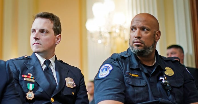 Former Capitol Police officer Harry Dunn and Metropolitan Police officer Daniel Hodges, plaintiffs challenging Trump's anti-weaponization fund