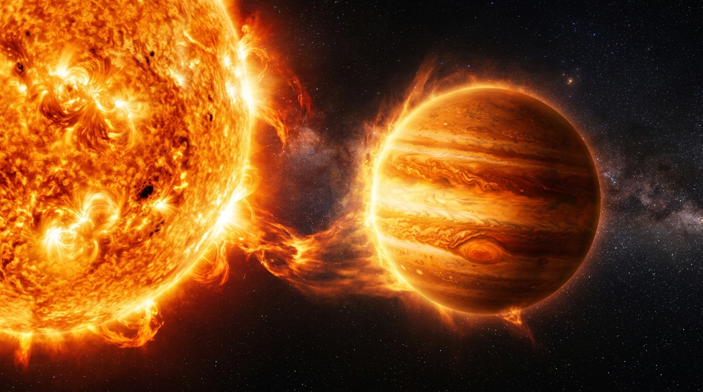 Artist impression of a hot Jupiter exoplanet orbiting close to its star
