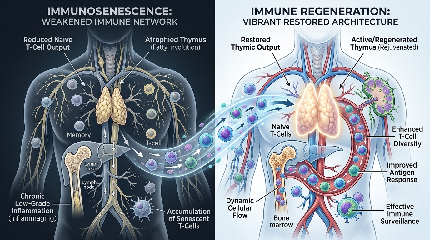 Immune Aging vs Regeneration in Human Biology Comparison of aged and regenerated immune system driven by thymus function