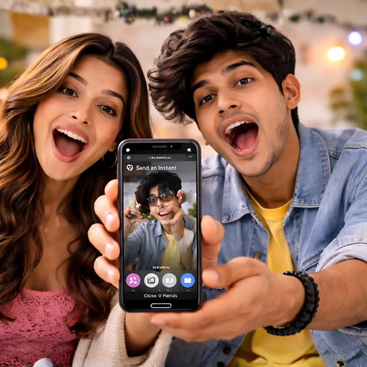 User capturing instant photo inside Instagram DM using Instants feature camera
