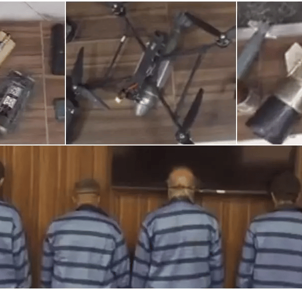 Iranian intelligence forces display weapons and communication devices seized from alleged foreign-backed sabotage suspects in Fars province