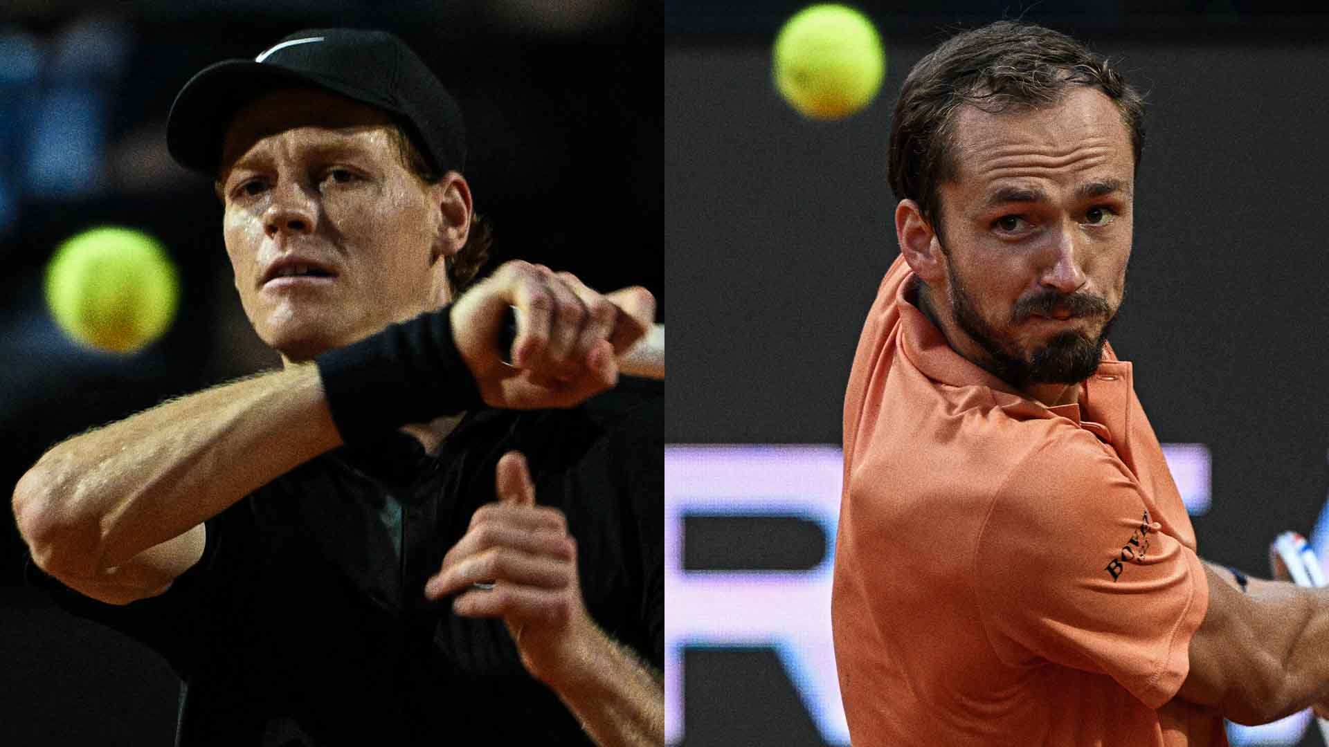 Jannik Sinner playing forehand shot against Daniil Medvedev in Rome semifinal