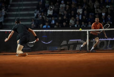 Jannik Sinner celebrating after defeating Daniil Medvedev in Rome semifinal at Italian Open 2026
