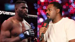 Jon Jones and Francis Ngannou face-off visual representing UFC superfight tension after Ngannou knockout victory