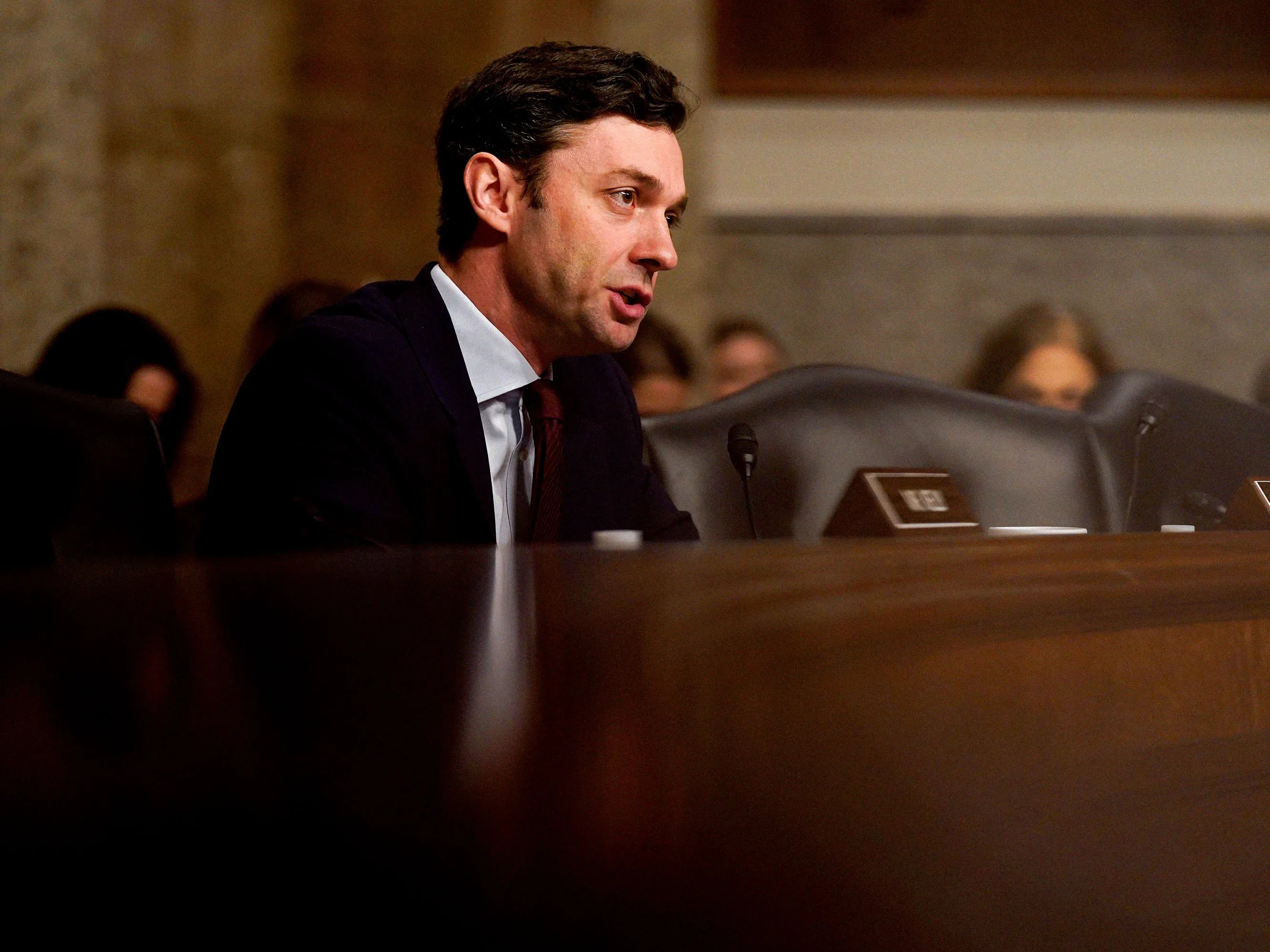 Senator Jon Ossoff speaks during a campaign event ahead of the Georgia Senate race focused on corruption and Trump-era politics
