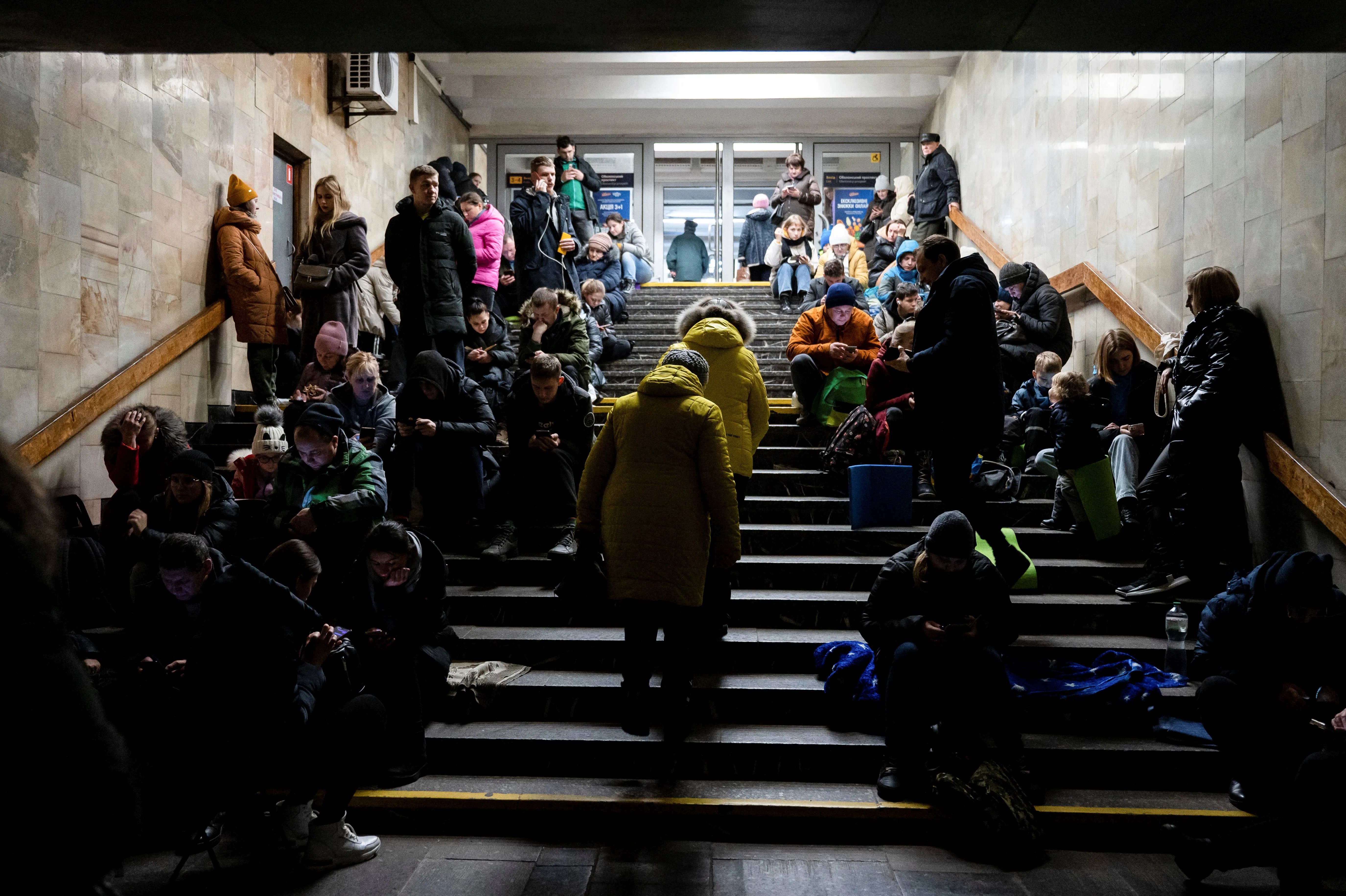 Residents shelter inside Kyiv metro station during Russian missile attack