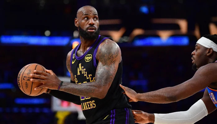 LeBron James reacts during Lakers playoff elimination against Thunder