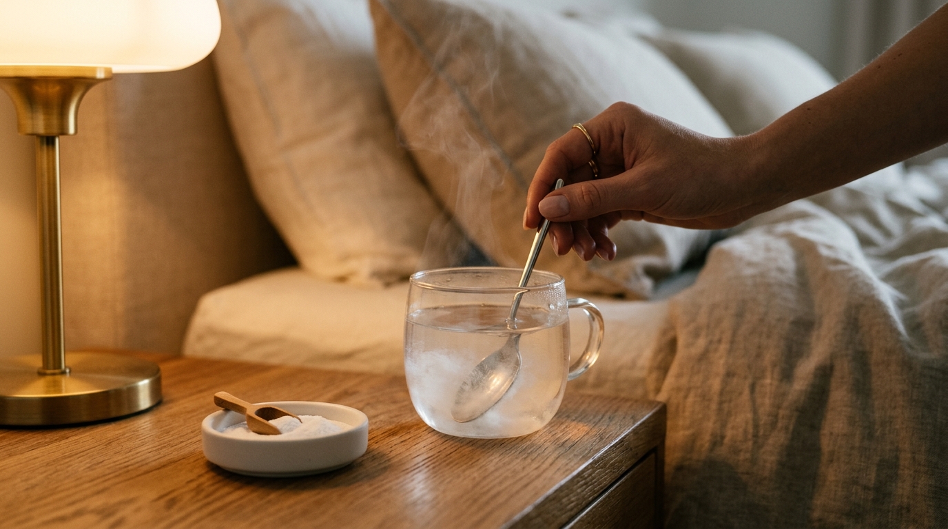 Magnesium drink prepared at night as part of sleep routine