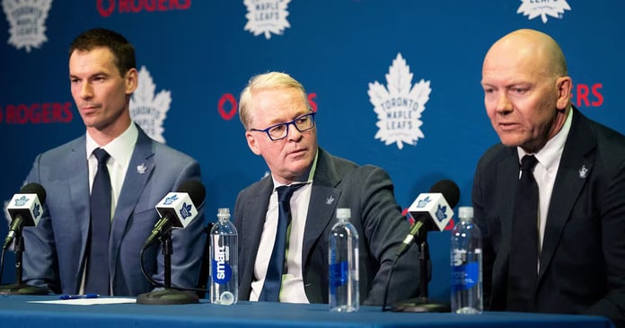 Mats Sundin and John Chayka during Toronto Maple Leafs front office announcement