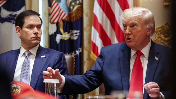 Secretary of State Marco Rubio speaks during emergency Cabinet meeting at the White House discussing Cuba