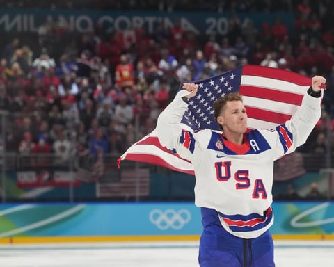 Matthew Tkachuk reacts during a Team USA international hockey game before the 2026 IIHF World Championship