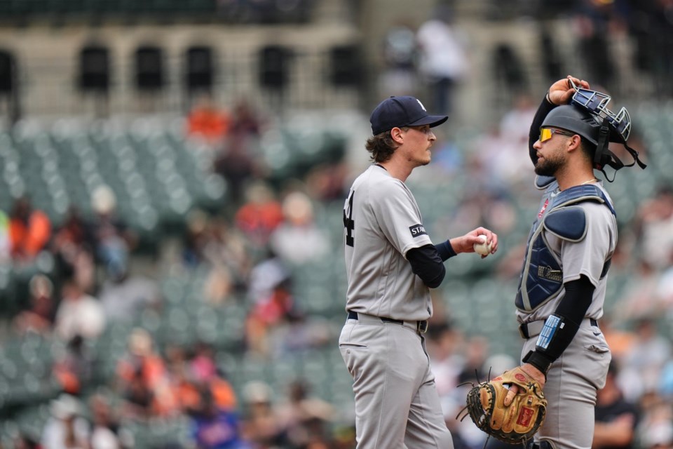 Max Fried walking off mound after elbow injury during Yankees game in 2026 MLB season