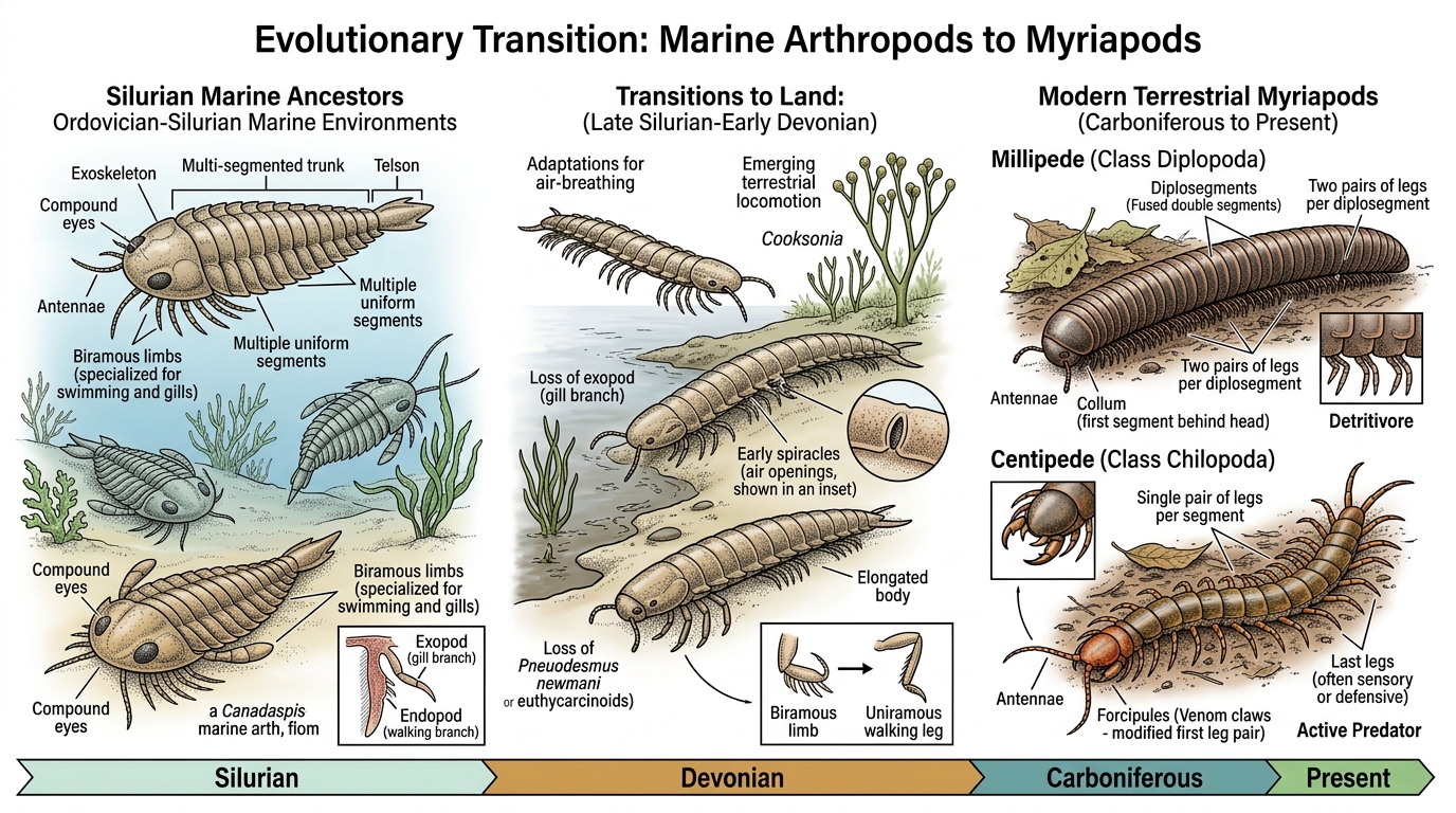 Evolutionary comparison of marine arthropods and modern millipedes
