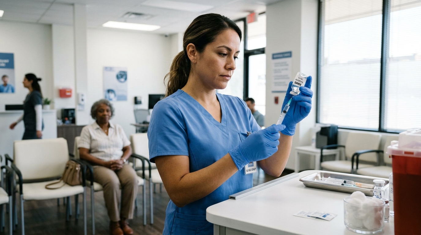 Healthcare worker preparing MMR vaccine to prevent measles outbreak in Arizona