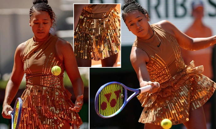 Naomi Osaka wearing Eiffel Tower-inspired Nike couture outfit at French Open 2026 in Paris