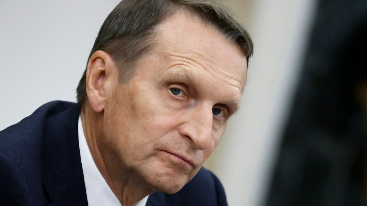Sergei Naryshkin, director of Russia's Foreign Intelligence Service, addresses a Moscow security forum