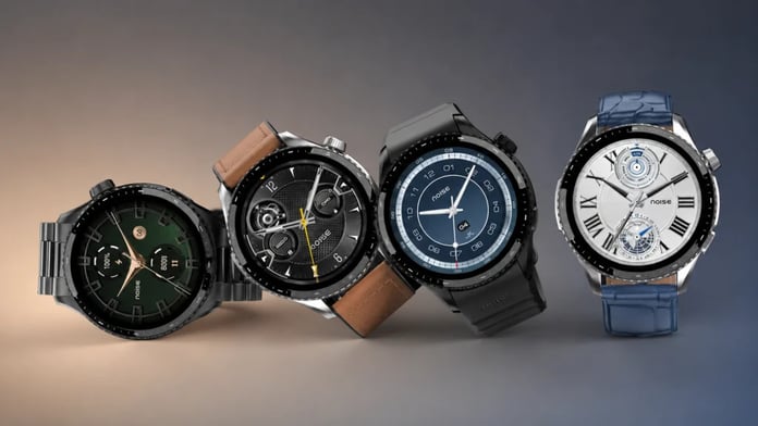 NoiseFit Halo 3 smartwatch showing AMOLED display with AI transcription and QR code features in India launch