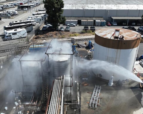 Emergency crews respond to unstable chemical tank threat in Garden Grove California