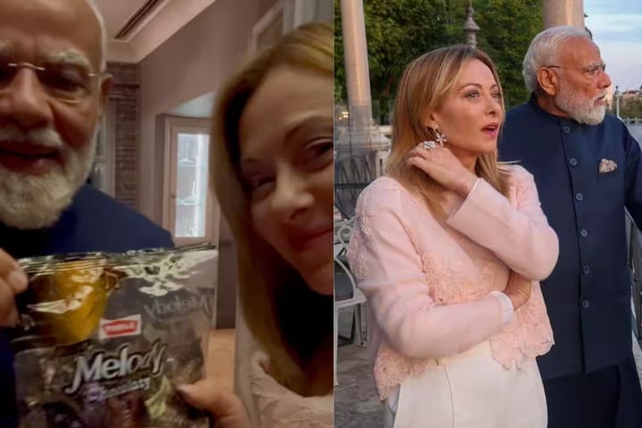 PM Narendra Modi gifts Melody toffee to Italian PM Giorgia Meloni in Rome May 2026