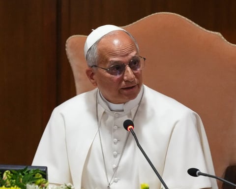 Pope Leo XIV speaks at the presentation of his first AI encyclical Magnifica Humanitas at the Vatican Synod Hall on May 25, 2026